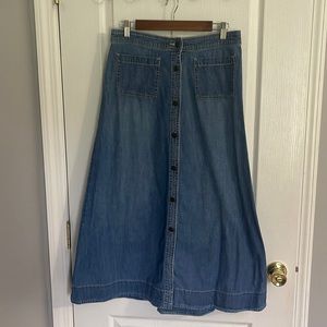 Chaps long modest button down denim/jean skirt